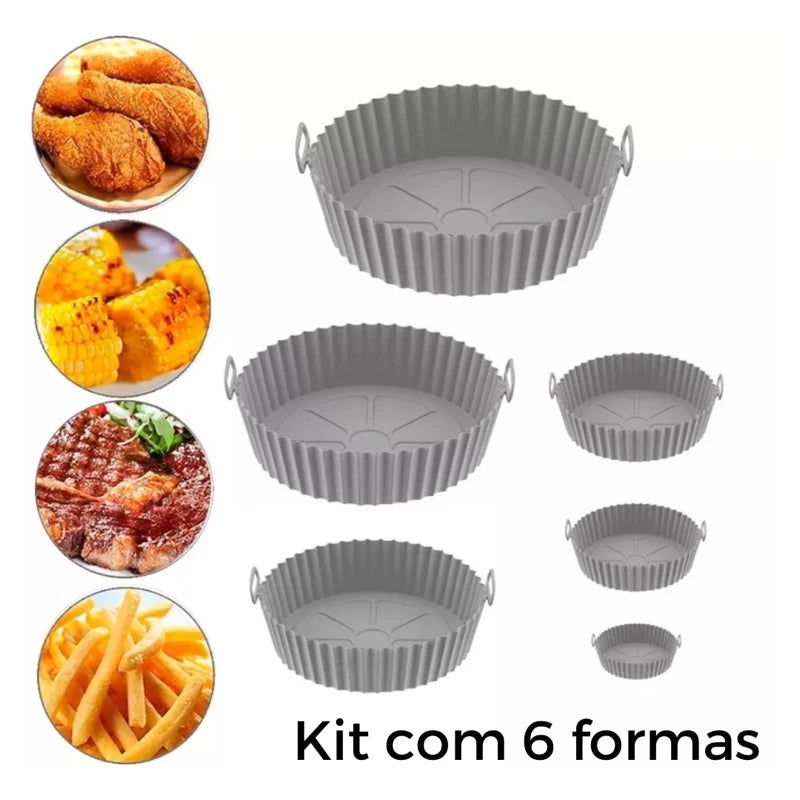 kit 6 Peças/Conjunto Cesto de Silicone Forma Redonda Air Fryer e Forno Fritadeira Elétrica com Alça Premium Original